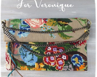 Special Order for Veronique @ Do not buy please @ Zipper Fold over, Cross body Embroidery, Convertible bag, Versatile pouch Floral, Peonies