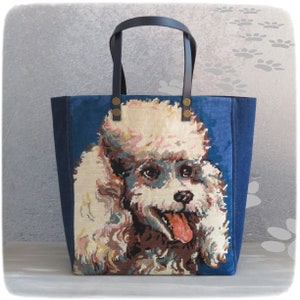 Needlepoint Tote, Handbag Royal Poodle, French Design, Dog Lover, White Poodle, Breed Dog image 2
