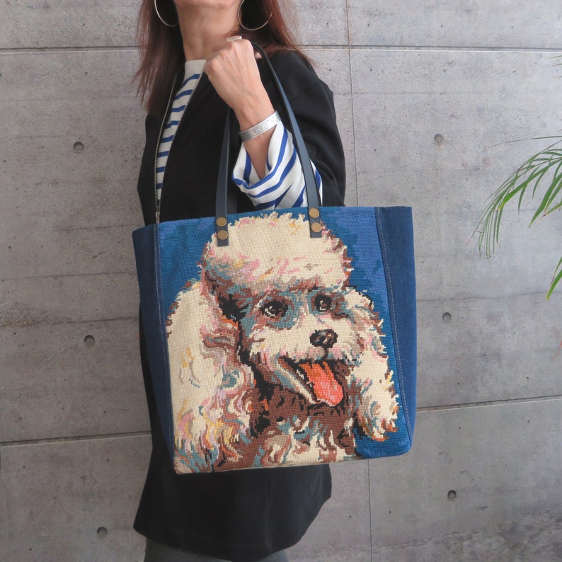 Needlepoint Tote, Handbag Royal Poodle, French Design, Dog Lover, White Poodle, Breed Dog image 6