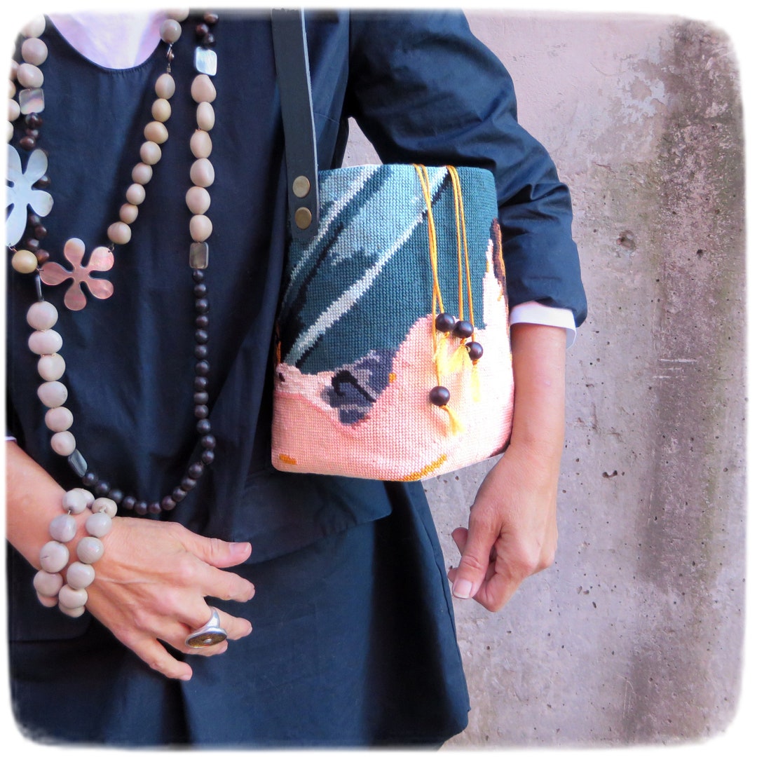 Tapestry Needlepoint Bucket Bag Vénus With Mirror French Etsy