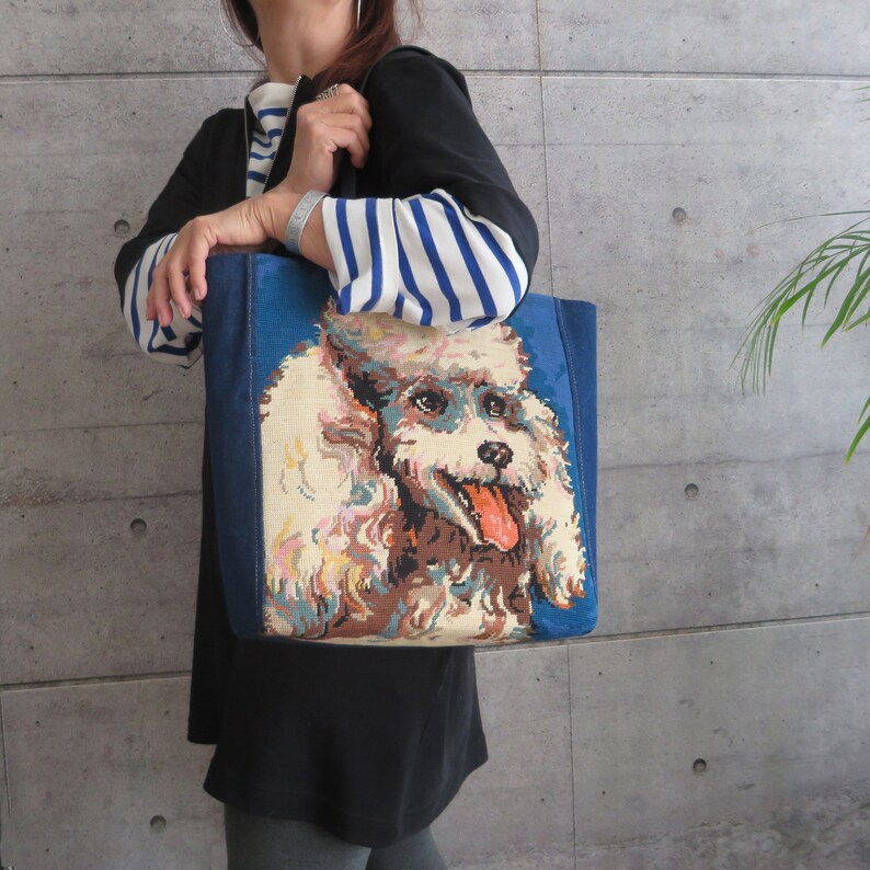 Needlepoint Tote, Handbag Royal Poodle, French Design, Dog Lover, White Poodle, Breed Dog image 8