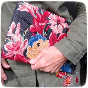 Tapestry Cover for Tablet iPad needlepoint, Protective Sleeve, Red Gladiolus image 4