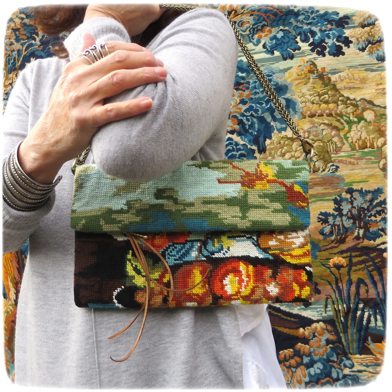 Zipper Fold over, Cross body Embroidery, Convertible bag, Versatile pouch, Still Life from Willem Kalf image 2