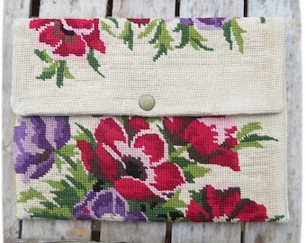 Tapestry Cover for Tablet iPad 9"7 needlepoint, Protective Sleeve, Anemones or Wind-Flowers