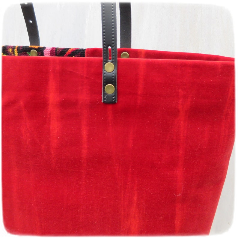 Tapestry Handbag, Vintage Needlepoint, Red Tie and Dye Velvet, Dove of Peace image 8