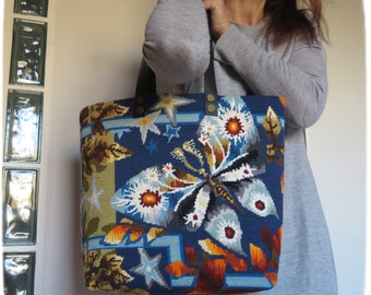 Tapestry Handbag Needlepoint, 70s Night Butterflies, Stars