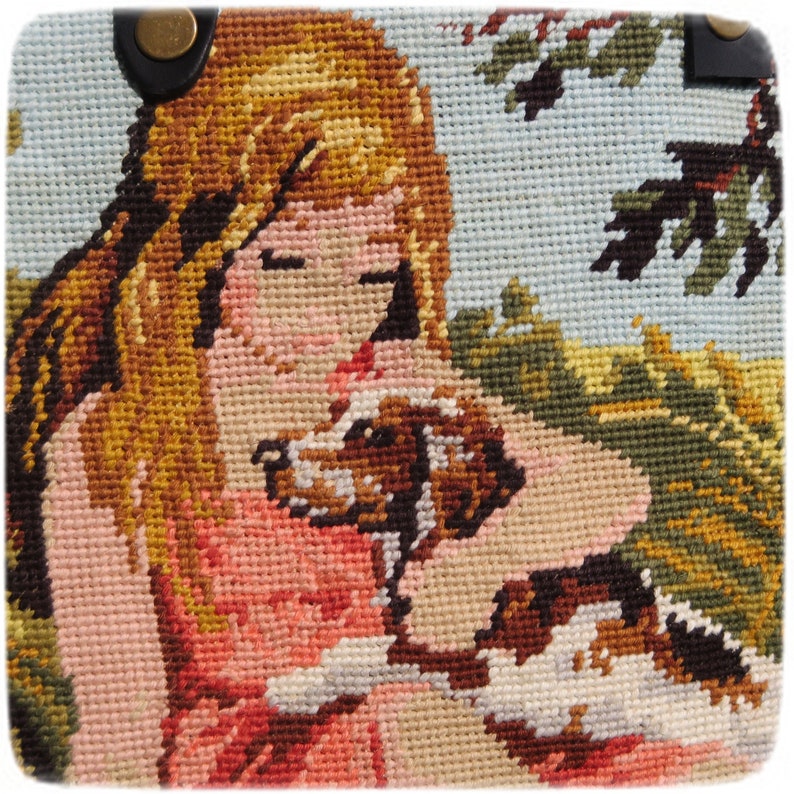 French Tapestry Bag, Canvas Handbag, Puppy or Kitten, Hugs for Her, Little Girl image 5