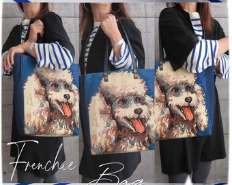 Sac Canevas Vintage, Cabas Tapisserie Caniche Toy, Amoureuse des Chiens, Caniche Blanc,