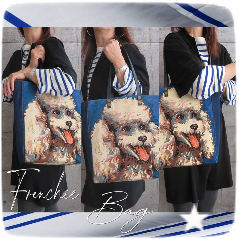 Needlepoint Tote, Handbag Royal Poodle, French Design, Dog Lover, White Poodle, Breed Dog image 1