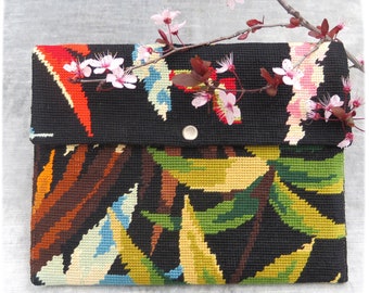 Tapestry Cover for Tablet iPad needlepoint, Protective Sleeve, Flowers and Butterfly from the Jungle