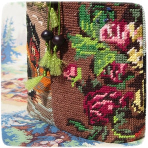 Tapestry Needlepoint Bucket Bag, Red Partridge, Woven basket bag, Feathers, Wild Bird image 9