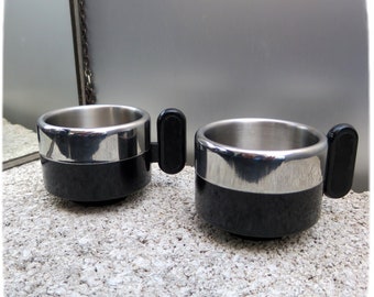 Expresso Cups Vintage 1970s Morimox, Set of 2 Coffee cups, Made in Italy, Stainless Steel, Italian Design