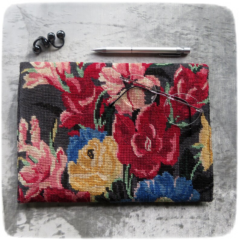 Tapestry Cover for Tablet iPad needlepoint, Protective Sleeve, Red Gladiolus image 3