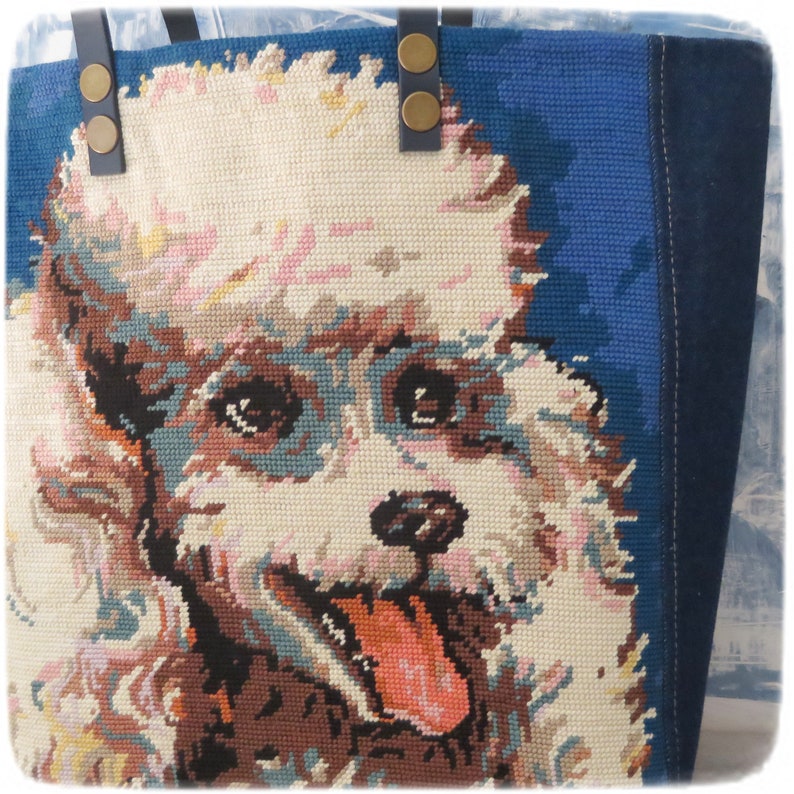 Needlepoint Tote, Handbag Royal Poodle, French Design, Dog Lover, White Poodle, Breed Dog image 7