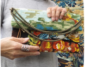 Zipper Fold over, Cross body Embroidery, Convertible bag, Versatile pouch, Still Life from Willem Kalf