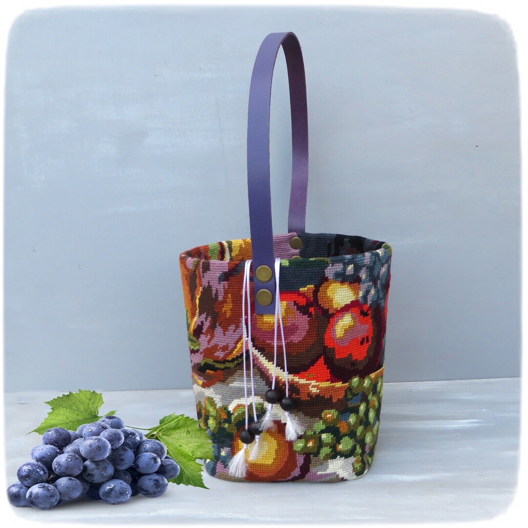 Tapestry Needlepoint Bucket Bag Basket Bag Still Life With Etsy