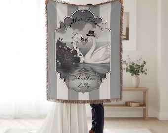 Custom Wedding Blanket | Swans "Together Forever" Personalized Couples Blanket | Engagement gift | Newlywed Couple | Wedding Decor