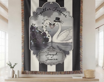 Personalized Swan Couple Woven Blanket | Together Forever Cotton Throw