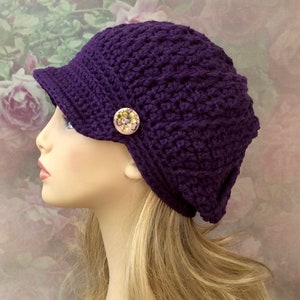 Newsboy Hat for Women, Brimmed Beanie, Winter Newsboy Hat, Cadet Hat, Warm Chemo Hat, Chemo Hat, Crochet Winter Newsboy, Newsboy Cap