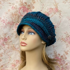 Teal Blue Newsboy Hat, Made to Order, Chemo Hat, Womens Winter Newsboy, Brimmed Beanie, Newsgirl, Blue Chemo Cap, Winter Hat, Soft Chemo Hat