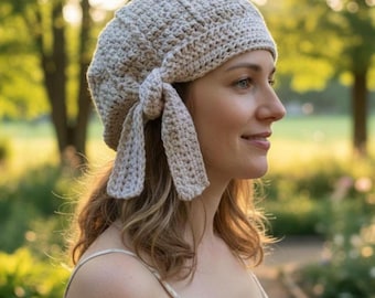 Crochet Beanie Pattern: Tracy Side Tie Hat, Worsted Weight (PDF Download)