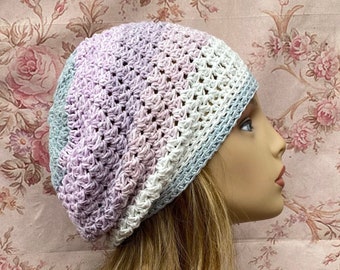 Lavender Cotton Slouchy, Purple Slouch Hat ,Cotton Beanie, Soft Slouchy,Cotton Chemo Hat,Light Weight Chemo Hat,Chemo Hat READY TO SHIP