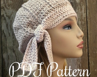 Crochet Pattern, The Tracy Side Tie Hat, Women's Beanie Crochet Pattern, PDF Downloadable Crochet Hat Pattern, Worsted Weight Hat Pattern