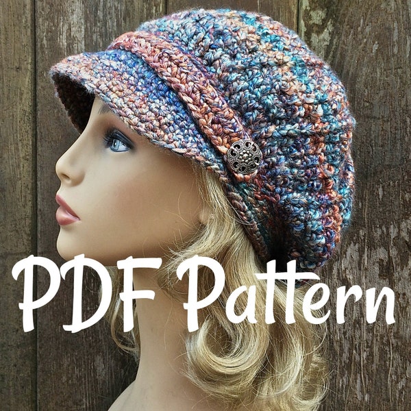 Crochet Pattern, The Riley Newsboy Hat, Women's Newsboy Crochet Pattern, PDF Downloadable Crochet Hat Pattern