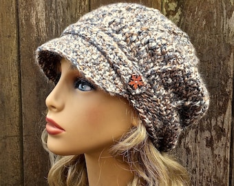 Gavroche gavroche marron gris, bonnet chimio, gavroche hiver pour femme, gavroche souple, bonnet à rebord, gavroche, casquette chimio marron, chapeau d'hiver, bonnet chimio doux