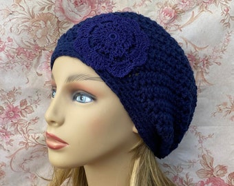 Navy Blue Cotton Slouchy,Cotton Slouch Beanie,Blue Summer Slouchy,Blue Chemo Hat, Cotton Slouch, Light Weight Cotton,Chemo Hat READY TO SHIP