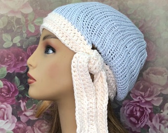 Chemo Hat Winter Chemo Cap Soft Winter Cloche with Side Tie Winter Beanie Pink READY TO SHIP Crochet Hat Winter Hat Blue Grey