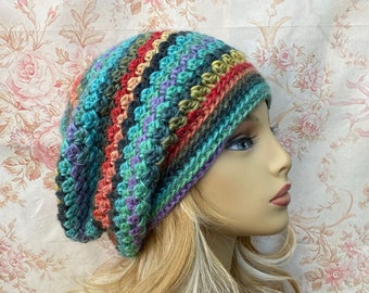 Soft Wool Slouchy, Slouchy Hat, Wool Crochet Hat, Winter Slouchy, Colorful Beanie, Winter Hat, Chemo Hat, Winter Chemo Cap, READY TO SHIP