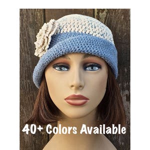 Cotton Cloche Hat With Flower, Rolled Brimmed Hat, Chemo Summer Hat, Cotton Chemo Hat, Summer Chemo Hat, Cotton Chemo Cap, Summer Cloche