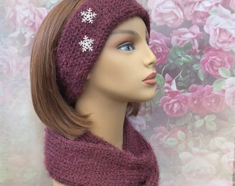 Plum Scarf & Headband Set,Burgundy Scarf Set,Winter Headband Set,Knit Headband,Winter Scarf Set, EarWarmer Set, Knit Band Set, READY TO SHIP