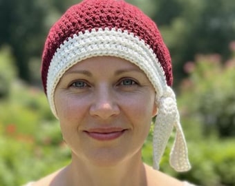 Ręcznie szydełkowana bawełniana czapka typu cloche: letnia czapka z krawatem