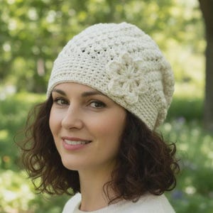 Crochet Cotton Hat with Flower: Summer Slouchy Chemo Hat