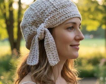 Gorro de algodón tejido a crochet con lazo: gorro cloche de verano para quimioterapia