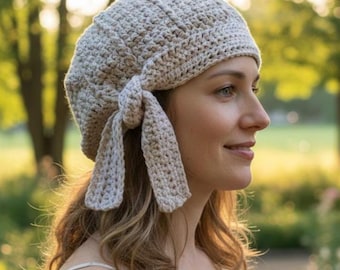 Crocheted Cotton Beanie with Tie: Summer Cloche Chemo Hat