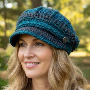 Crochet Newsboy Hat: Soft Acrylic Brimmed Beanie, Chemo Cap