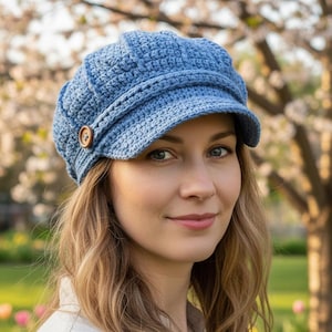 Crochet Newsboy Hat Pattern: The Kimberly, Women's Cotton Hat (PDF Download)