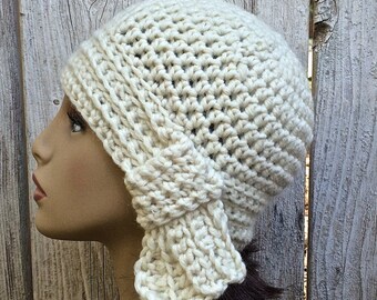 Chemo Hat Winter Chemo Cap Soft Winter Cloche with Side Tie Winter Beanie Pink READY TO SHIP Crochet Hat Winter Hat Blue Grey