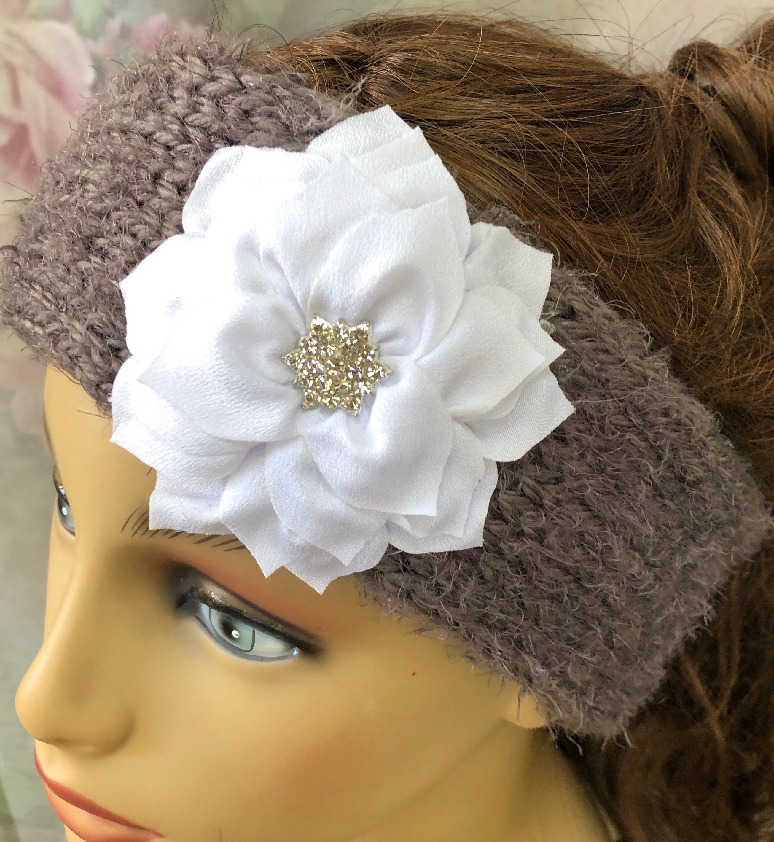 C Wonder Grey Crochet Knit Floral Rhinestone Headband Neck Warmer Lot Of 11 NWT Crochet Bow Ear Warmer, Bow Headband, Crocheted Bow Headwrap  main image 4