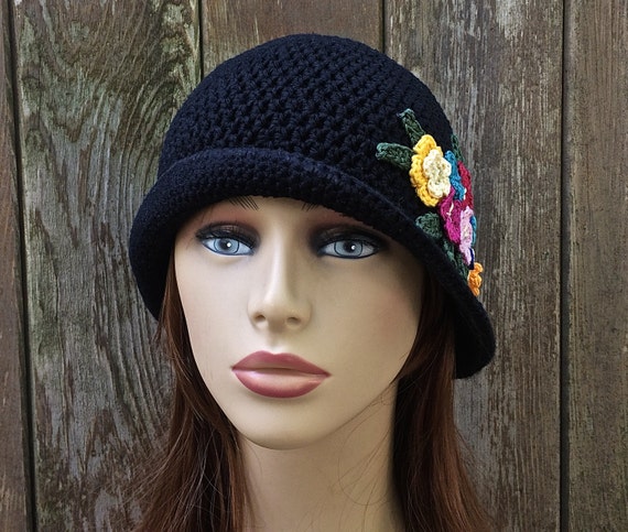 Black Cotton Cloche Hat with Floral Print — Lightweight Artisan Style 1930s Cloche Hat in Black Linen with Hydrangea Petals | The  main image 4