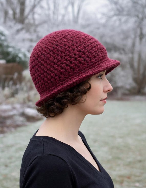 #9❤️LOVE:HANDMADE. CROCHET CLOCHE HAT. Crochet Cloche Hat With Flowers: Vintage 1920s Style Chemo  main image 3