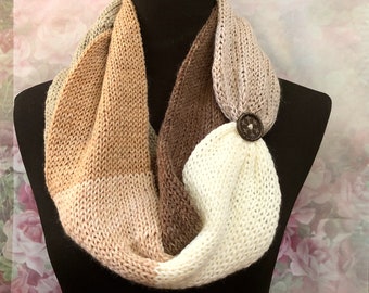 Double Knit Infinity Scarf, Brown and Cream Scarf, Long Womens Winter Scarf, Infinity Scarf, Loop Scarf, Brown Scarf, READY TO SHIP