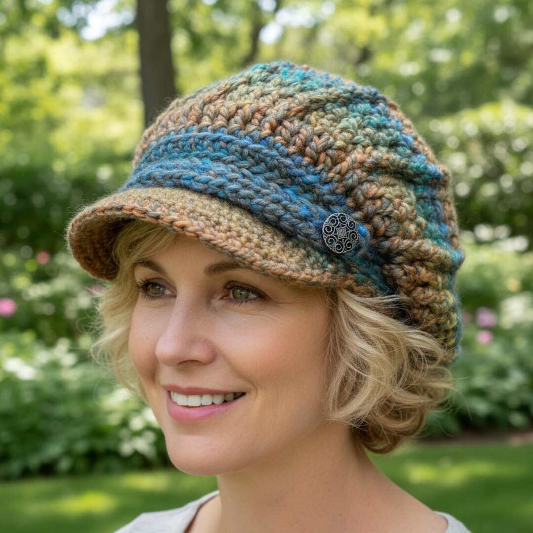 Crocheted Newsboy Hat: Soft Acrylic Brimmed Beanie, Chemo Cap - Etsy