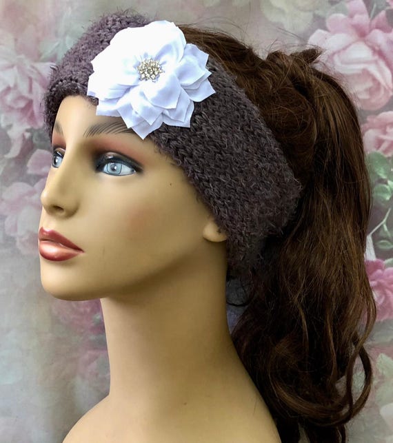 C Wonder Grey Crochet Knit Floral Rhinestone Headband Neck Warmer Lot Of 11 NWT Grey Knit Ear Warmer Headband With Rhinestone Flower - Etsy main image 2