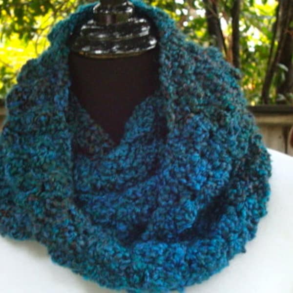 Soft Teal Infinity Scarf, Crochet, Neckwarmer,Cowl,Circle Scarf,Blue,Handmade,Textured,Soft,Warm,Cozy,Fuzzy,Fall,Women's Winter Scarves