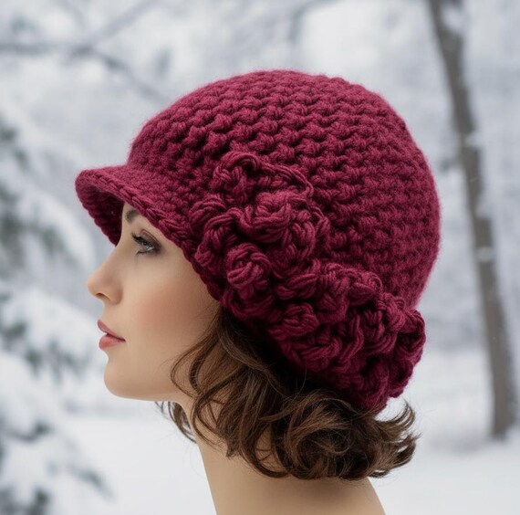 Crochet Cloche Hat With Flowers: Vintage 1920s Style Chemo 
