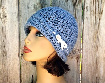 Womens Cotton Hat with Tie, Cloche, Slouchy, Beanie, Cap, Crochet, Trendy, Chemo Hat, Summer Hat, Spring Hat, Women&#39;s Chemo Caps
